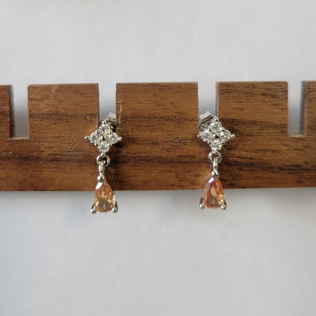 Elegant Silver And Peach Drop Earrings